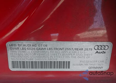 2009 Audi A4 3.2 Premium Plus z USA, uszkodzony, nr VIN WAUMK78K79N011021